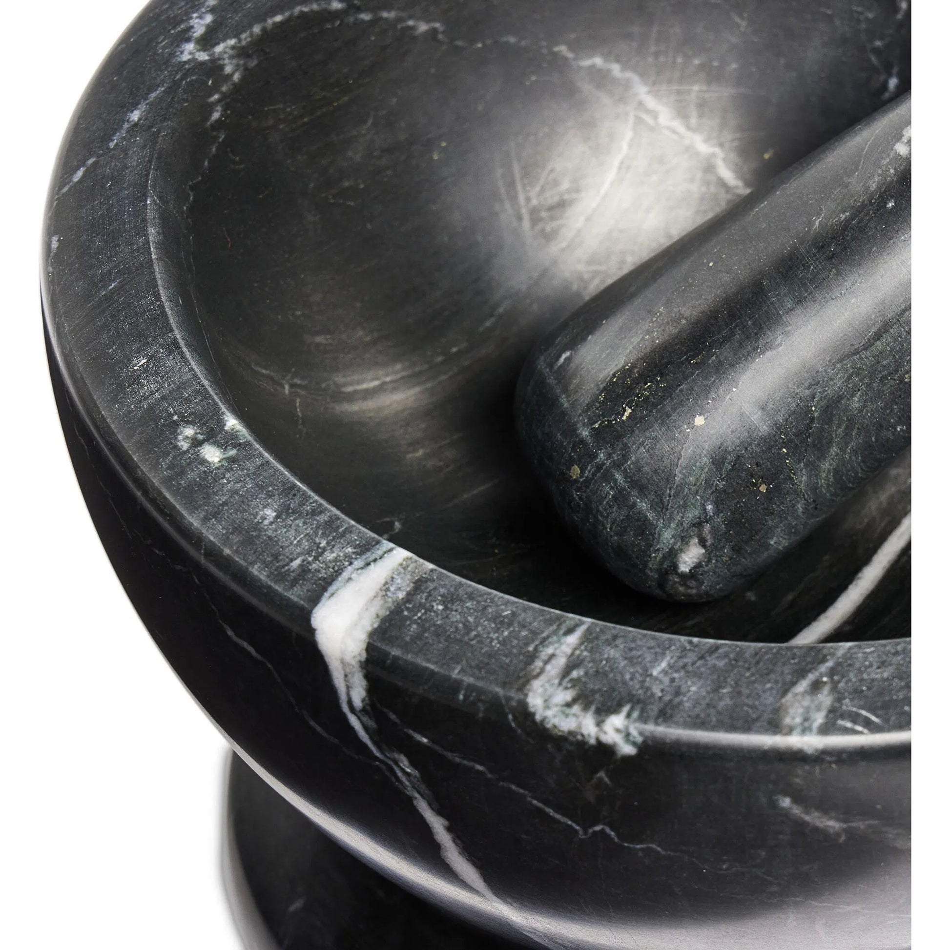 Arman Mortar and Pestle by Four Hands in polished black marble. Made from solid marble in a unique style.