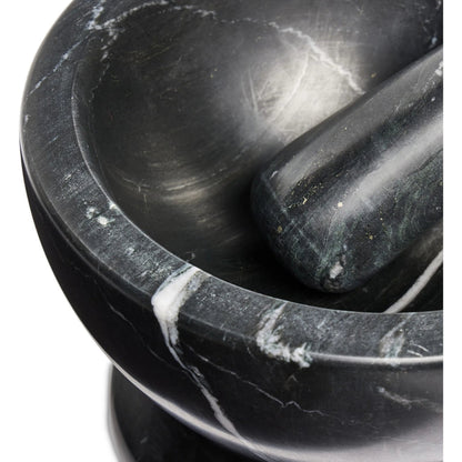 Arman Mortar and Pestle by Four Hands in polished black marble. Made from solid marble in a unique style.