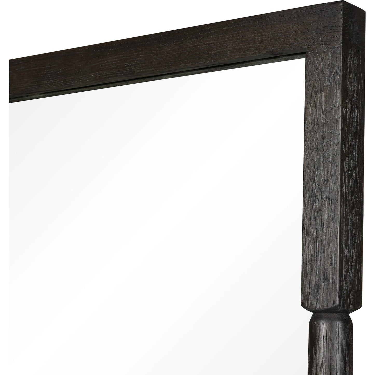 005 SI-2137285 | Closeup | Concord Floor Mirror by Four Hands in charcoal oak. Made from solid oak, mirror, poplar eucalyptus plywood in a modern style.