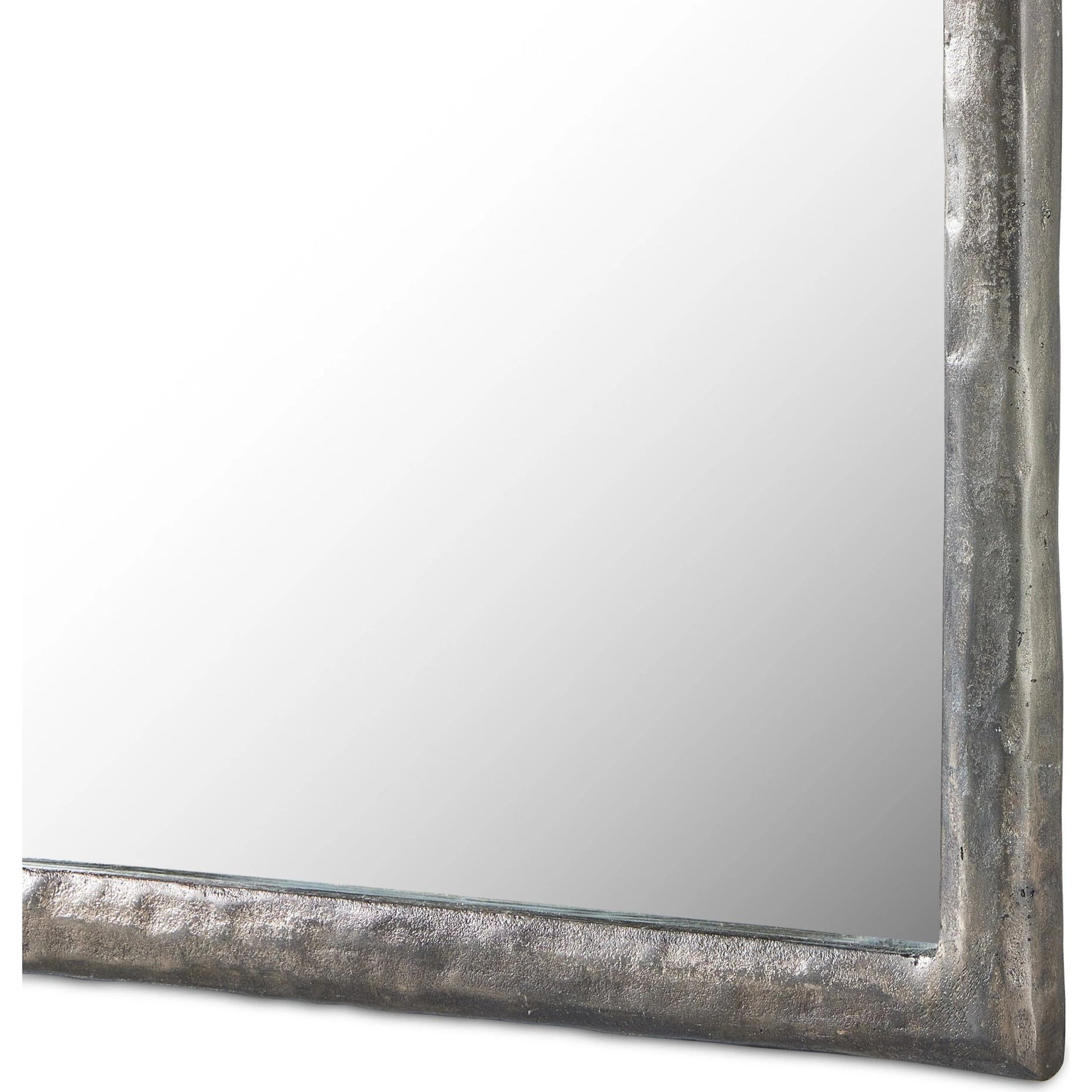 Langford Floor Mirror by Four Hands in smoked nickel. Made from aluminum, mirror, engineered hardwood in a transitional style.