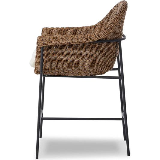 Suerte Outdoor Counter Stool by Four Hands. Made from 100% acrylic, iron, 100% polyethylene in a rustic style.