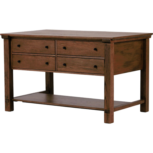 Gardendale Kitchen Island by Four Hands in tan oak veneer. Made from oak veneer, iron in a modern style.