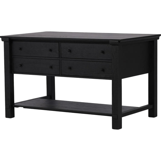 Gardendale Small Kitchen Island by Four Hands in stained black oak veneer, black iron. Made from oak veneer, iron in a unique style.