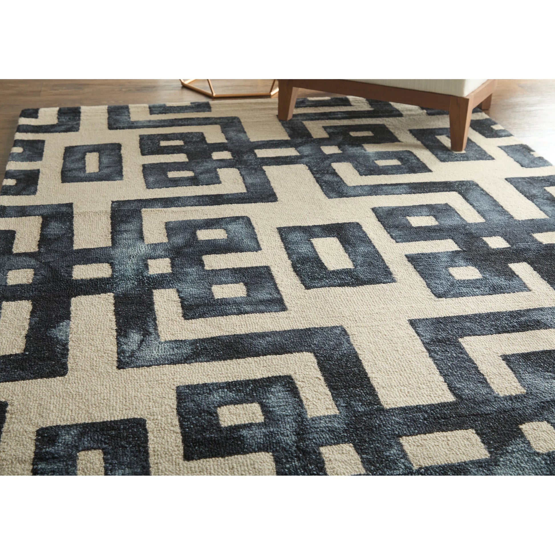Lorrain Geometric Rug - 8568F by Feizy in ivory, black. Made from wool in a unique style.