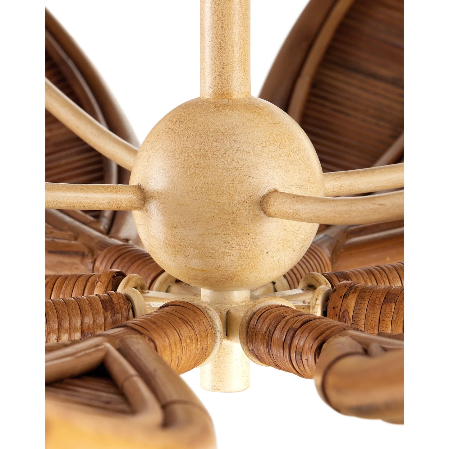 002 SI-2387008 | Closeup | Cubana Three-Tier Chandelier by Currey and Company in natural, coco cream. Made from rattan, wrought iron in a rustic style.