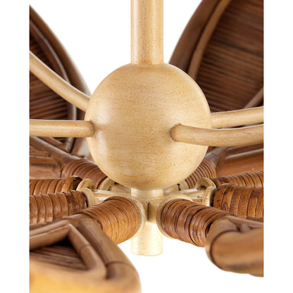 Cubana Three-Tier Chandelier by Currey and Company in natural, coco cream. Made from rattan, wrought iron in a rustic style.