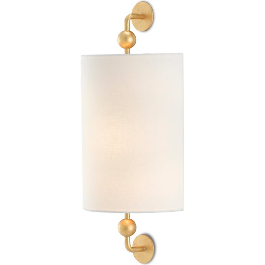 Tavey Wall Sconce by Currey and Company in contemporary gold leaf. Made from wrought iron in a transitional style.