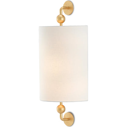 Tavey Wall Sconce by Currey and Company in contemporary gold leaf. Made from wrought iron in a transitional style.