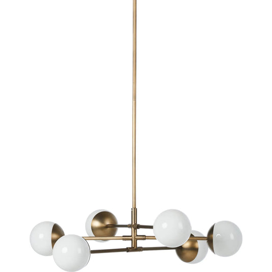 Oriana Chandelier by Four Hands in aged brass iron. Made from iron in a unique style.
