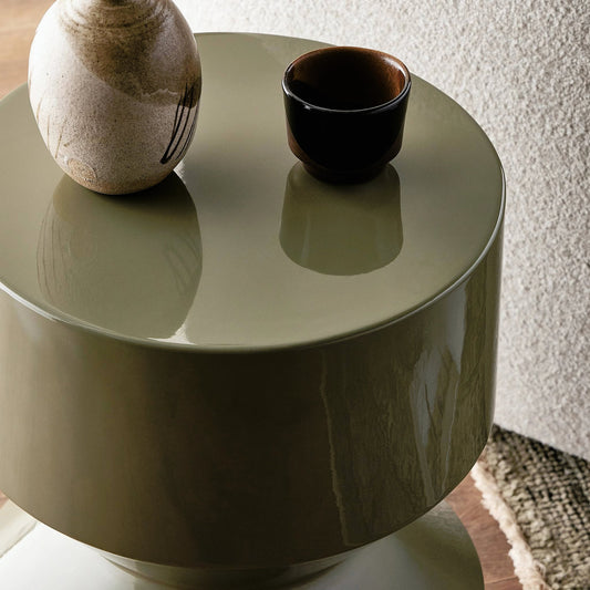Ara End Table by Four Hands in moss lacquered concrete. Made from concrete in a modern style.