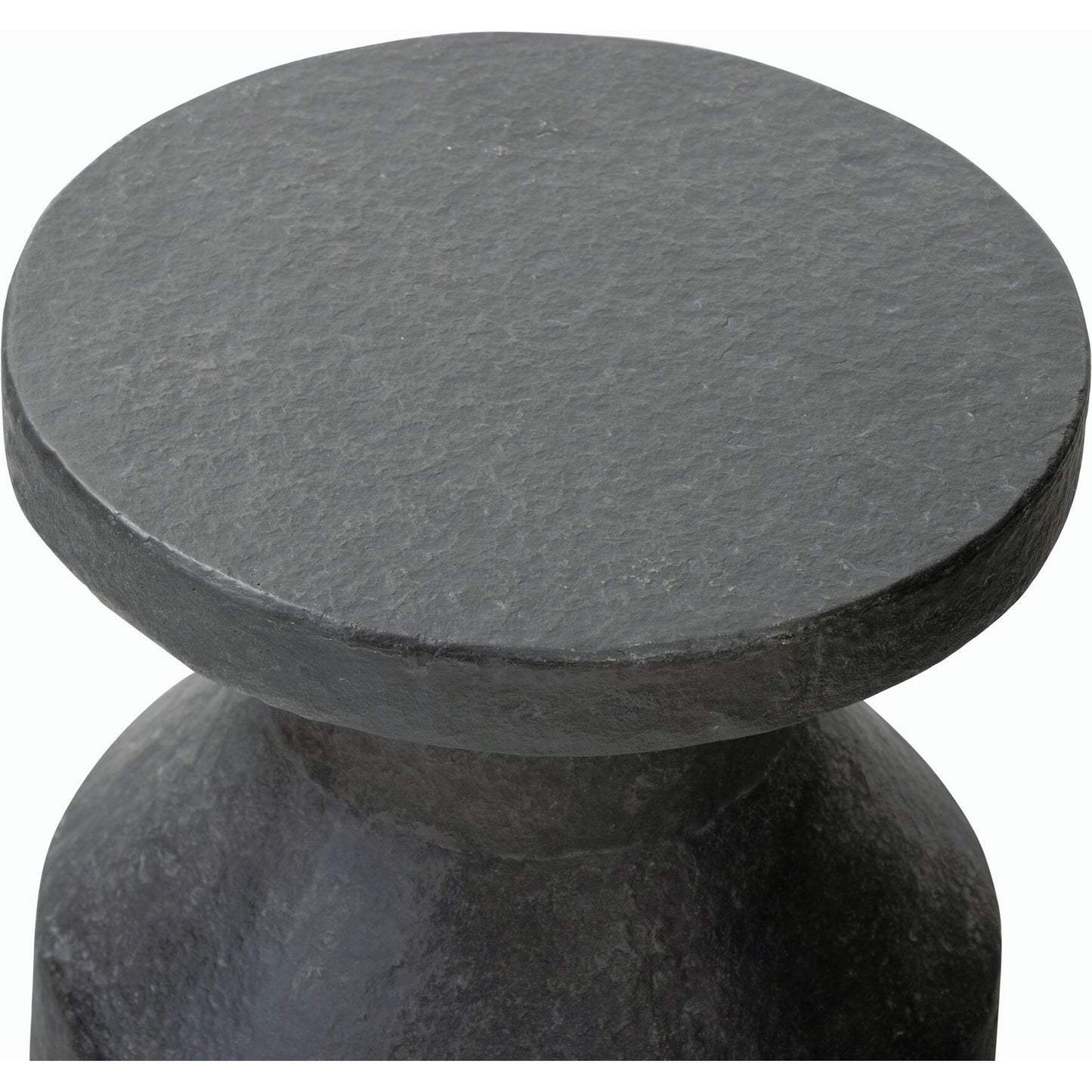 009 SI-2158341 | Closeup | Odeon End Table by Four Hands in distressed graphite concrete. Made from unique in a modern style.