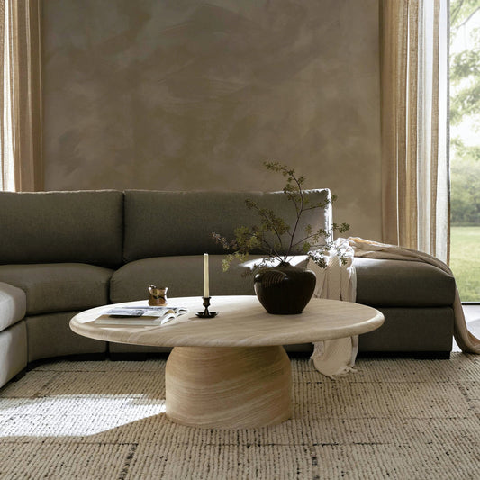 Janice Coffee Table by Four Hands in sand striae. Made from concrete in a modern style.