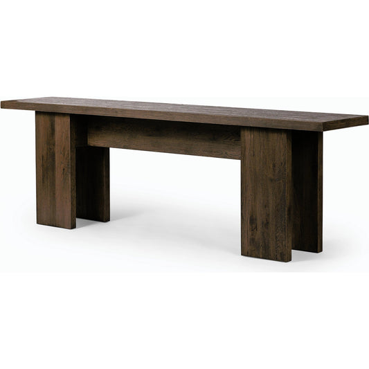 Yarra Console Table by Four Hands in grey oak veneer. Made from thick oak veneer, poplar plywood in a modern style.