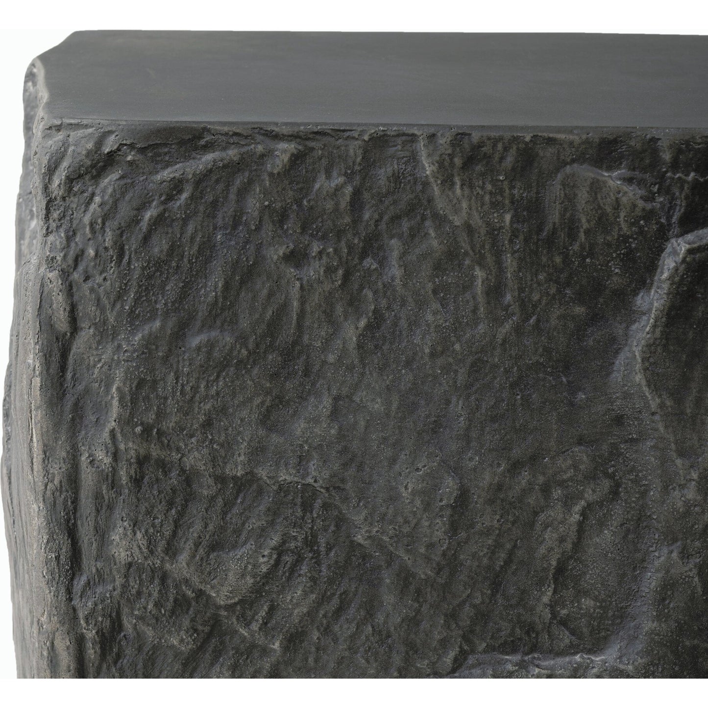 004 SI-2158285 | Closeup | Lucius End Table by Four Hands in smooth black concrete, textured black concrete and smooth black concrete. Made from concrete in a modern style.