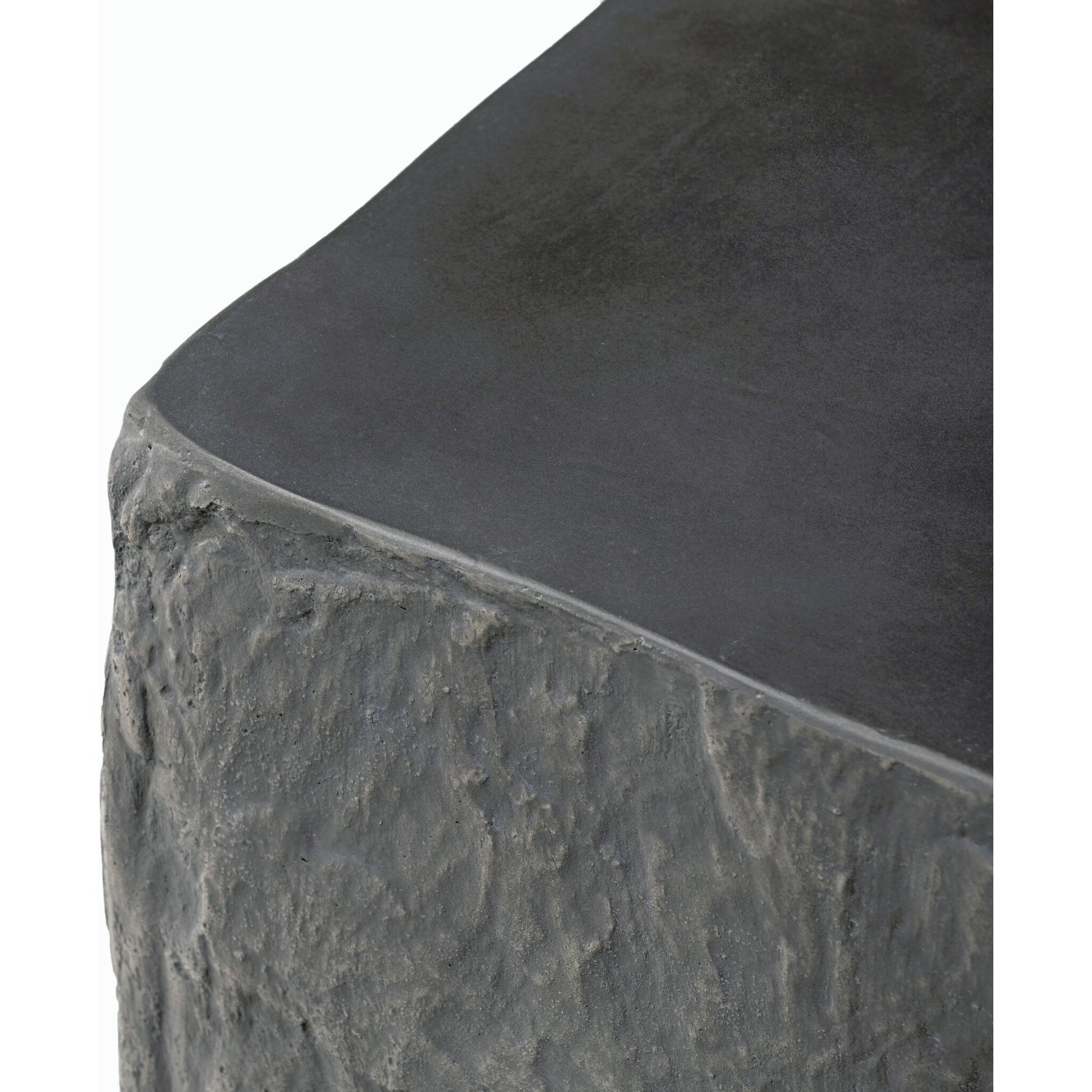 Lucius End Table by Four Hands in smooth black concrete, textured black concrete and smooth black concrete. Made from concrete in a modern style.