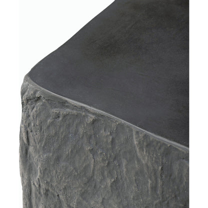 Lucius End Table by Four Hands in smooth black concrete, textured black concrete and smooth black concrete. Made from concrete in a modern style.