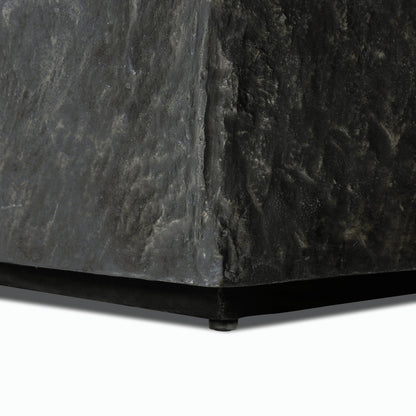 Lucius End Table by Four Hands in smooth black concrete, textured black concrete and smooth black concrete. Made from concrete in a modern style.
