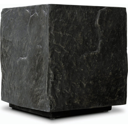 Lucius End Table by Four Hands in smooth black concrete, textured black concrete and smooth black concrete. Made from concrete in a modern style.