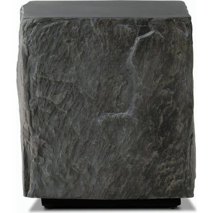 Lucius End Table by Four Hands in smooth black concrete, textured black concrete and smooth black concrete. Made from concrete in a modern style.