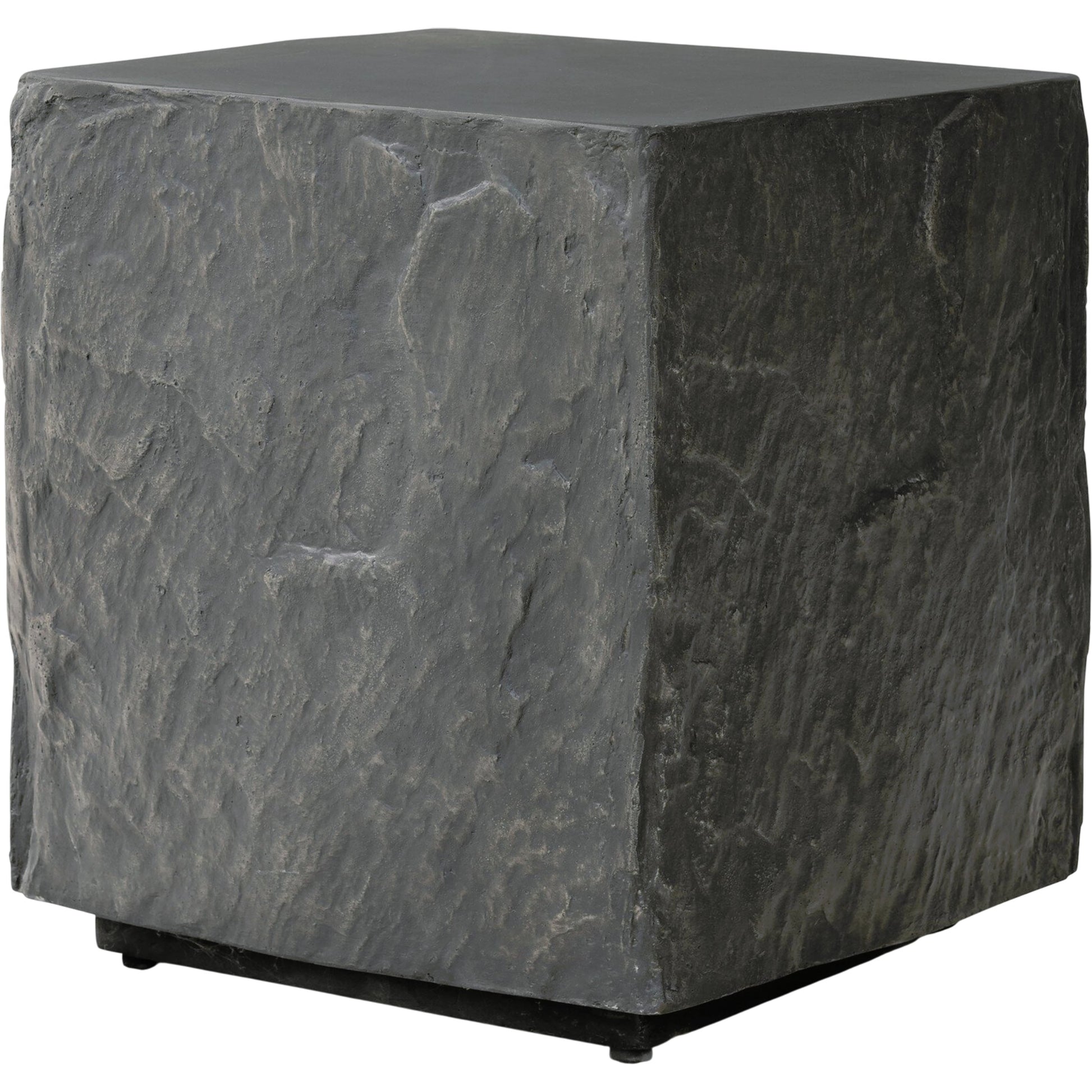 Lucius End Table by Four Hands in smooth black concrete, textured black concrete and smooth black concrete. Made from concrete in a modern style.