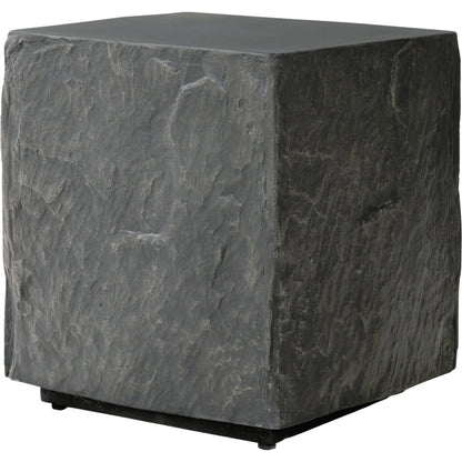 Lucius End Table by Four Hands in smooth black concrete, textured black concrete and smooth black concrete. Made from concrete in a modern style.