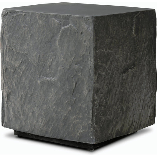Lucius End Table by Four Hands in smooth black concrete, textured black concrete and smooth black concrete. Made from concrete in a modern style.