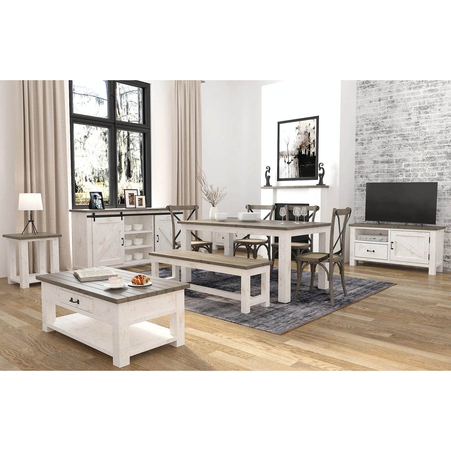 015 SR-818656 | Lifestyle | Provence Large Extension Dining Table (71"/86") by LH Imports in white, brown. Made from reclaimed pine in a cottage & farmhouse style.