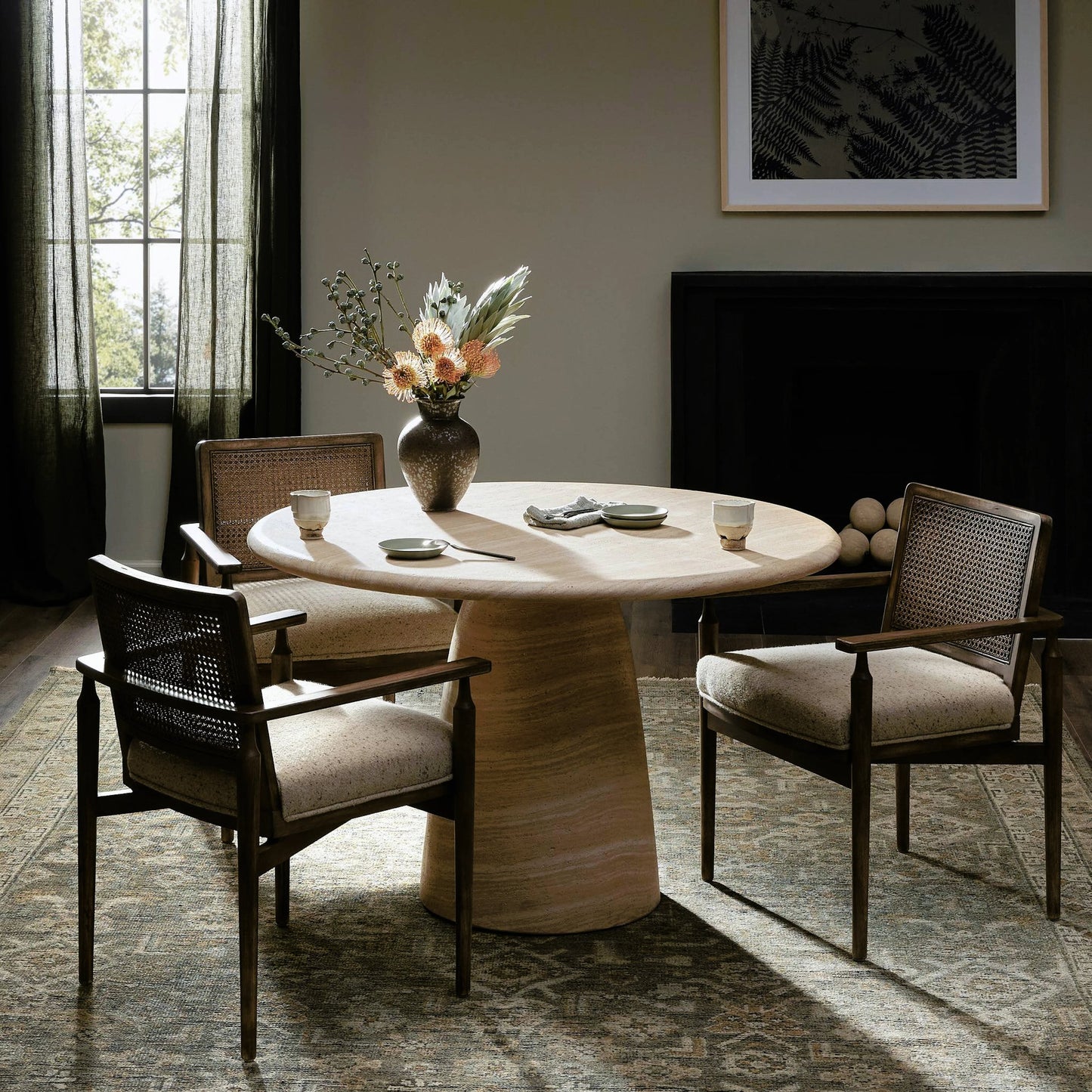009 SI-2158228 | Lifestyle | Janice Dining Table by Four Hands in sand striae. Made from concrete in a modern style.