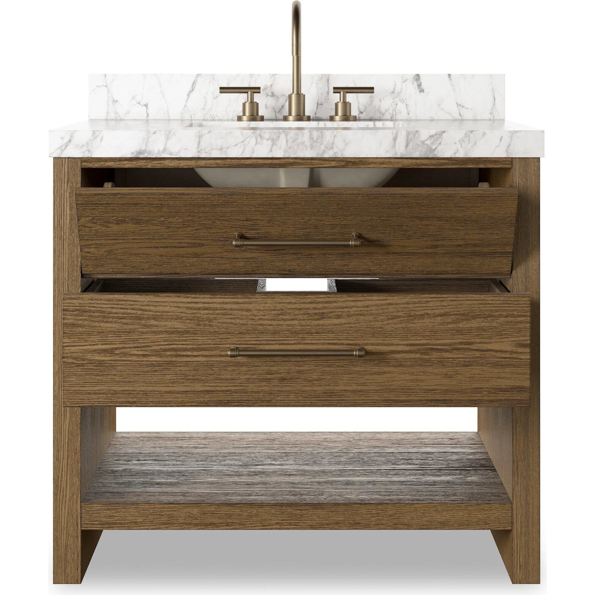 Anthem Single Vanity by Four Hands. Made from thick oak veneer, solid marble in a unique style.