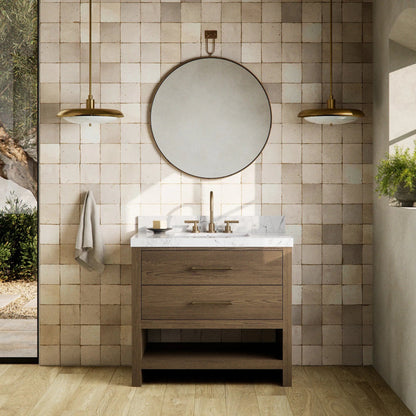 Anthem Single Vanity by Four Hands. Made from thick oak veneer, solid marble in a unique style.