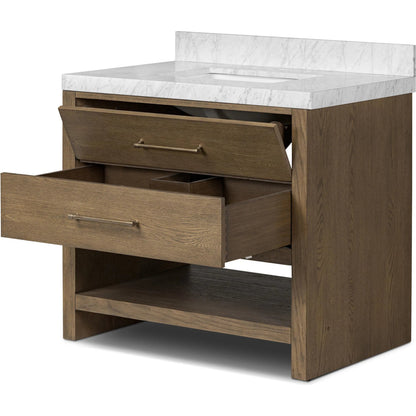 Anthem Single Vanity by Four Hands. Made from thick oak veneer, solid marble in a unique style.
