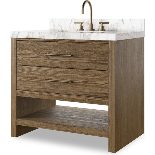 Anthem Single Vanity by Four Hands. Made from thick oak veneer, solid marble in a unique style.