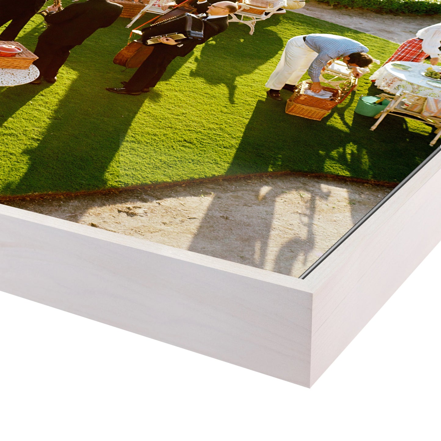 005 SI-2091813 | Closeup | Garden Party by Slim Aarons by Four Hands. Made from american maple floater, gloss white chromaluxe in a modern style.