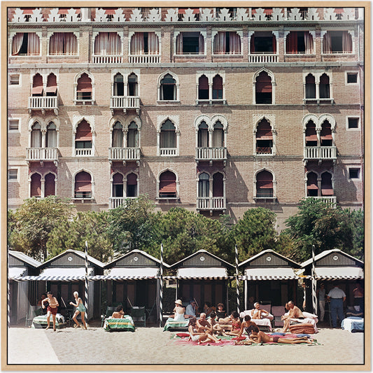 Hotel Excelsior by Slim Aarons by Four Hands. Made from vertical grain floater white oak, gloss white chromaluxe in a modern style.