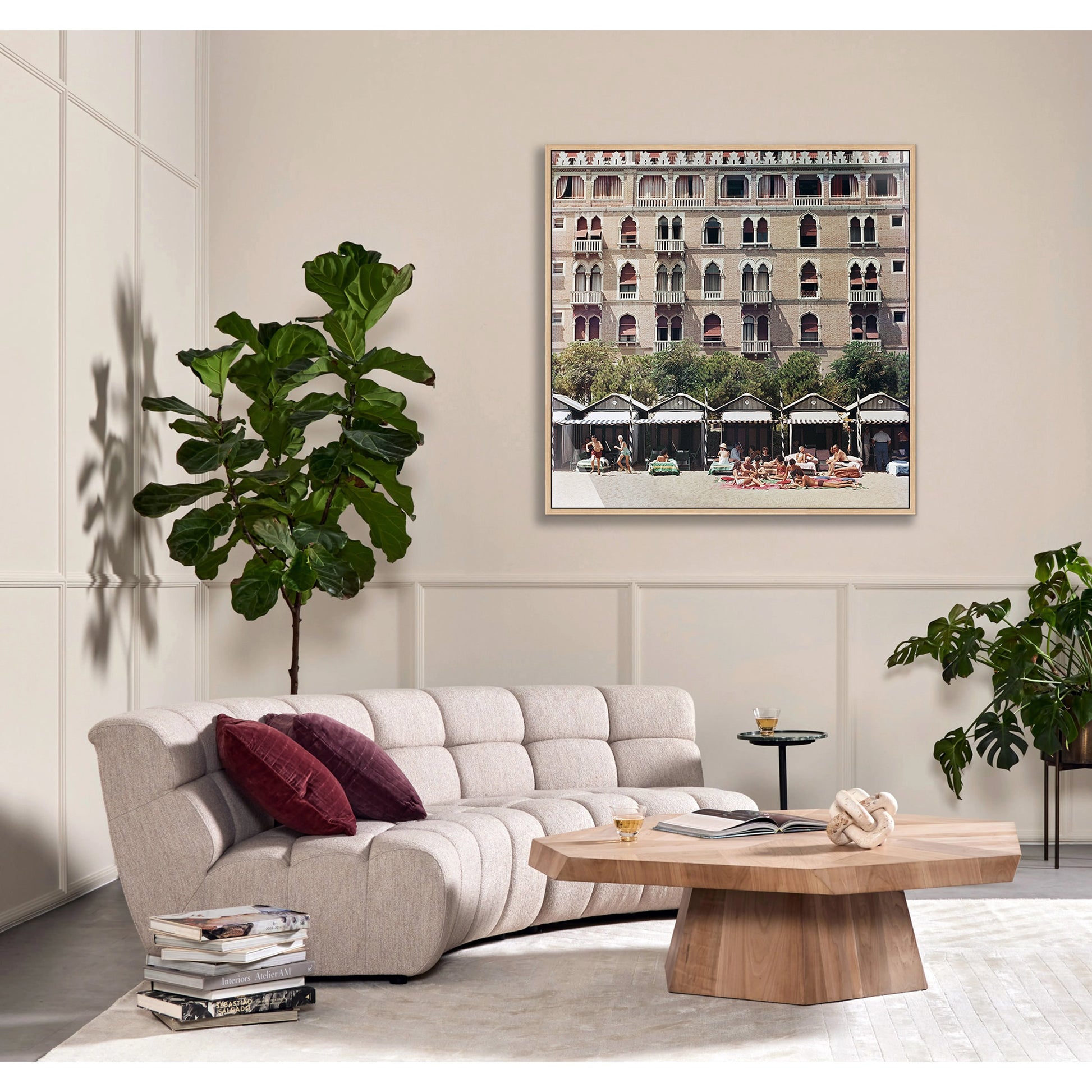 Hotel Excelsior by Slim Aarons by Four Hands. Made from vertical grain floater white oak, gloss white chromaluxe in a modern style.