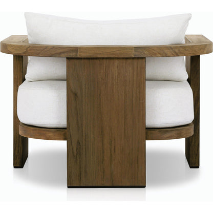 Tahana Outdoor Chair by Four Hands in alessi linen, stained toasted brown-fsc. Made from 100% polypropylene, solid fsc®-certified teak, 59% polyurethane foam, 30% polyester fiber, 11% polyester fiber batting in a modern s