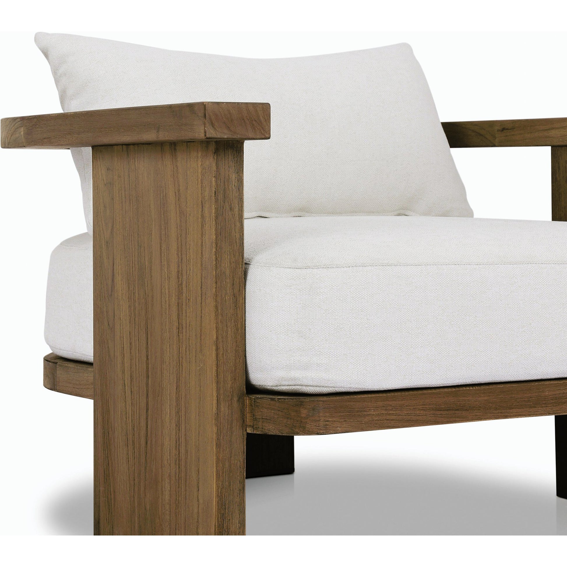 Tahana Outdoor Chair by Four Hands in alessi linen, stained toasted brown-fsc. Made from 100% polypropylene, solid fsc®-certified teak, 59% polyurethane foam, 30% polyester fiber, 11% polyester fiber batting in a modern style.