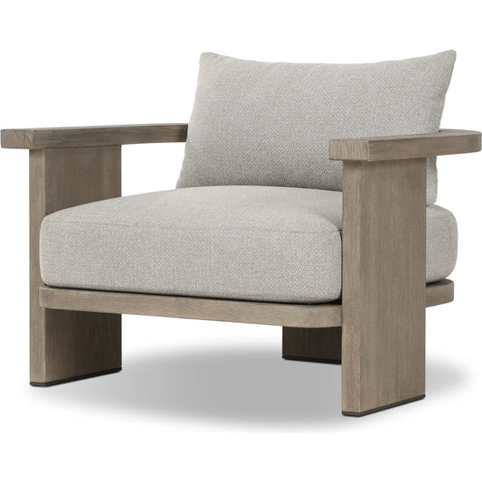 Tahana Outdoor Chair by Four Hands in hayes fog, stained aged grey-fsc. Made from 100% olefin, solid fsc®-certified teak in a unique style.