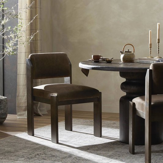 Hamlet Dining Chair by Four Hands in cottswald cigar nubuck, warm ash. Made from top grain leather, solid ash in a unique style.