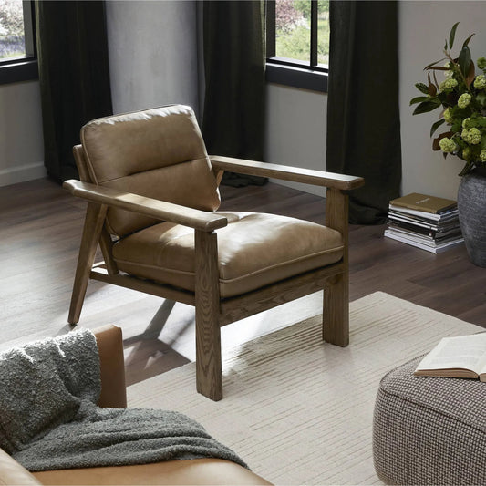 Jones Chair by Four Hands in palermo drift, amber ash. Made from top grain leather, solid ash in a traditional style.