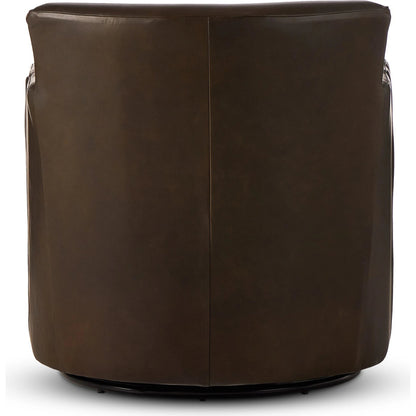 Miriam Swivel Chair by Four Hands in heirloom cigar. Made from top grain leather, pine plywood, solid pine in a modern style.