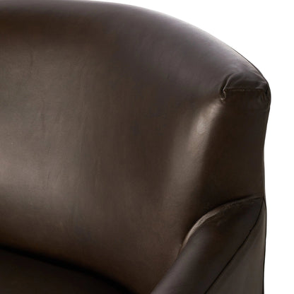 Miriam Swivel Chair by Four Hands in heirloom cigar. Made from top grain leather, pine plywood, solid pine in a modern style.
