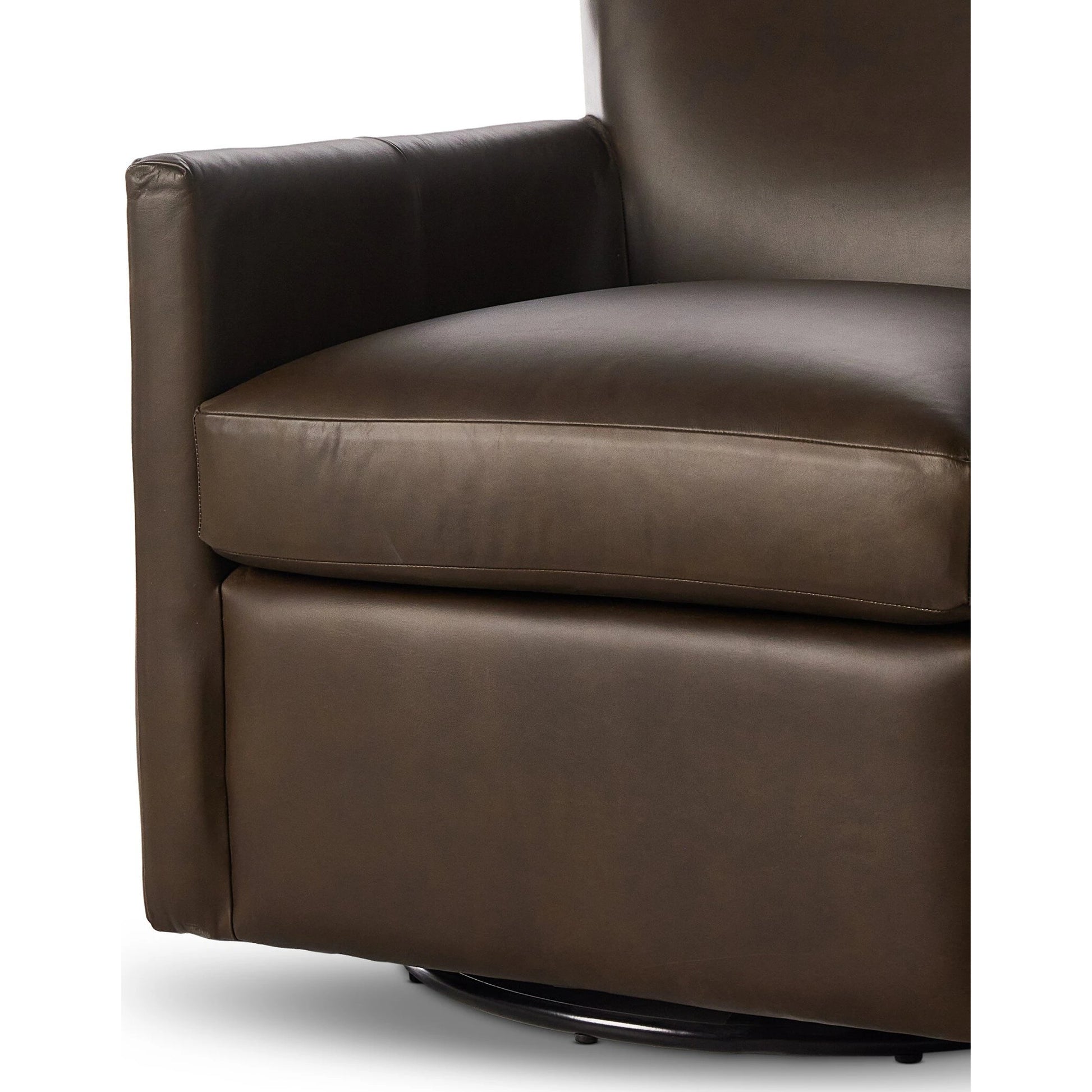 Miriam Swivel Chair by Four Hands in heirloom cigar. Made from top grain leather, pine plywood, solid pine in a modern style.