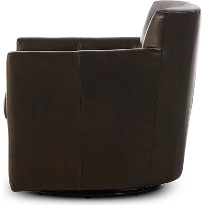 Miriam Swivel Chair by Four Hands in heirloom cigar. Made from top grain leather, pine plywood, solid pine in a modern style.