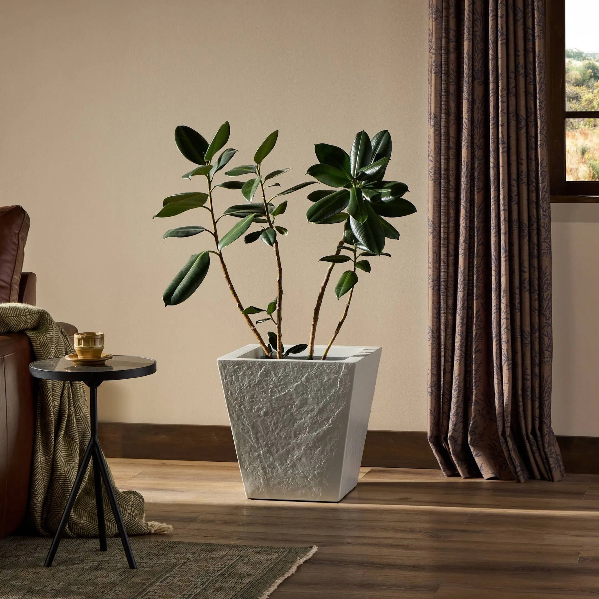 Koto Planter by Four Hands in textured white concrete. Made from solid concrete in a unique style.