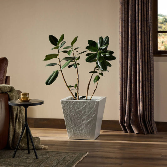 Koto Planter by Four Hands in textured white concrete. Made from solid concrete in a unique style.