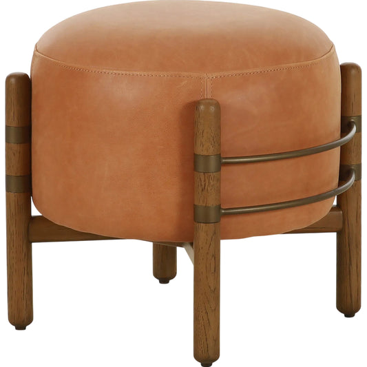 Enfield Ottoman by Four Hands in palermo cognac, distressed natural, aged bronze. Made from top grain leather, solid oak, iron in a unique style.