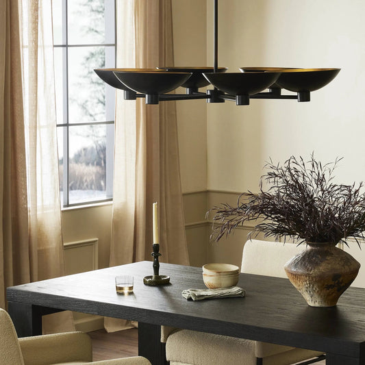 Klaus Chandelier by Four Hands in jet black, aged brass iron. Made from iron in a unique style.