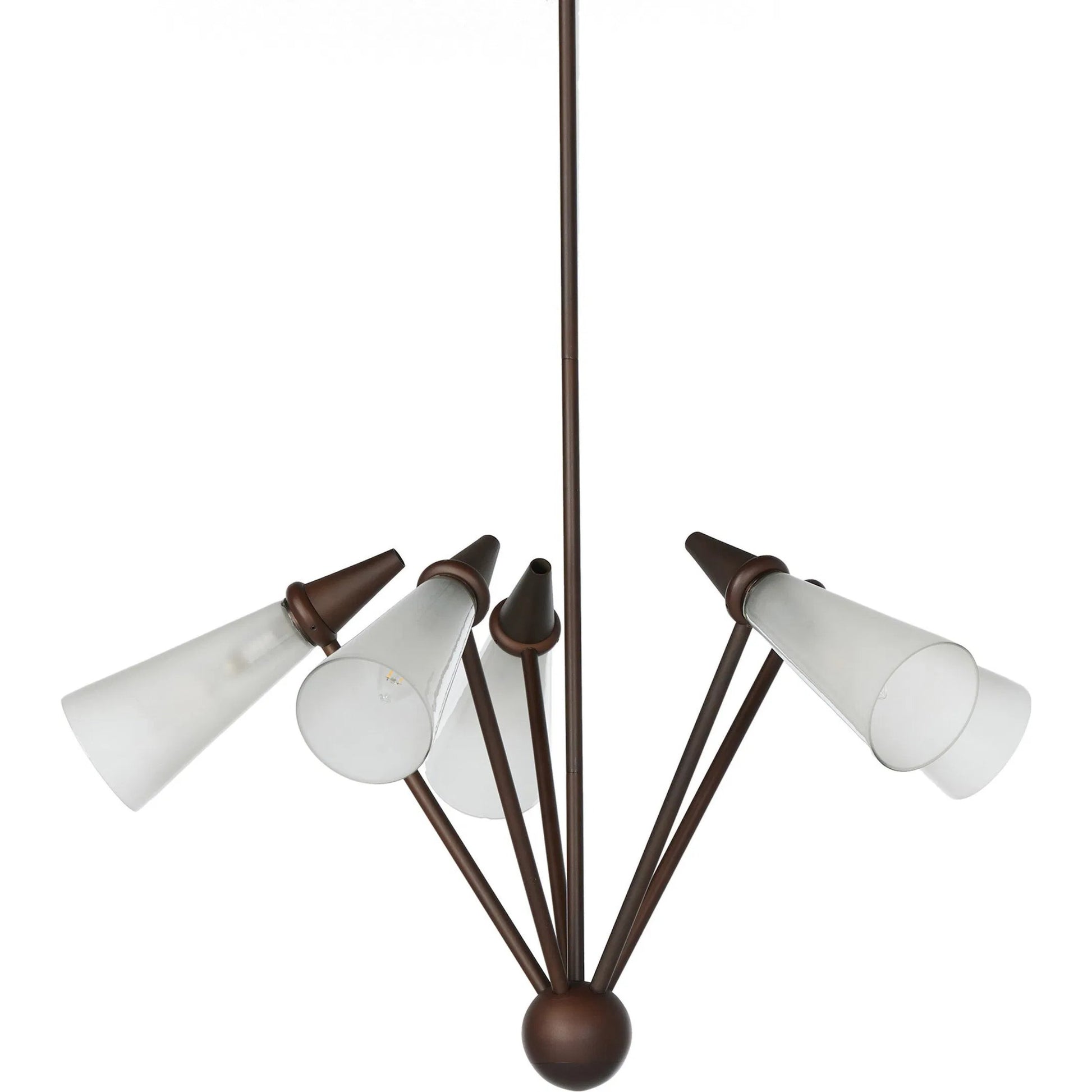 Ludwig Chandelier by Four Hands in rust, frosted glass. Made from iron, glass in a modern style.
