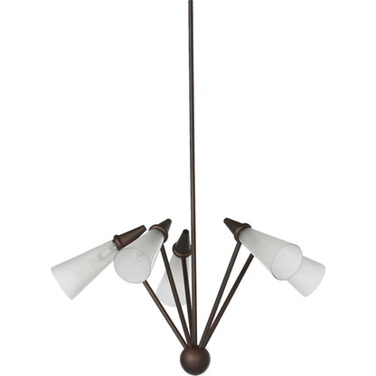 Ludwig Chandelier by Four Hands in rust, frosted glass. Made from iron, glass in a modern style.